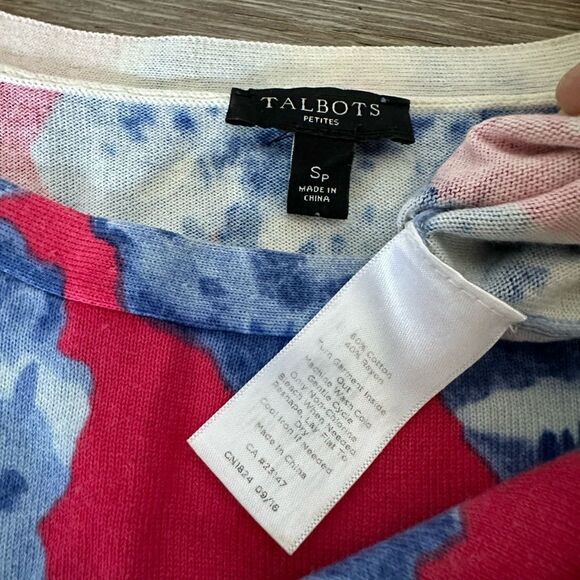 Talbots Petites Blue Floral Pink Knit Sweater Top S - Picture 3 of 3